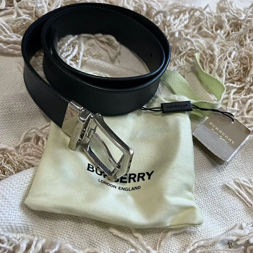 Burberry Men's Reversible Check Belt Black Blue Size 30/75 NEW